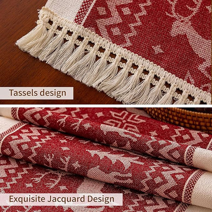 Table Runners 72 Inches,Elk Table Runner with Tassel Fringe,Christmas Table Runner for Party，Coffee Table, Festival