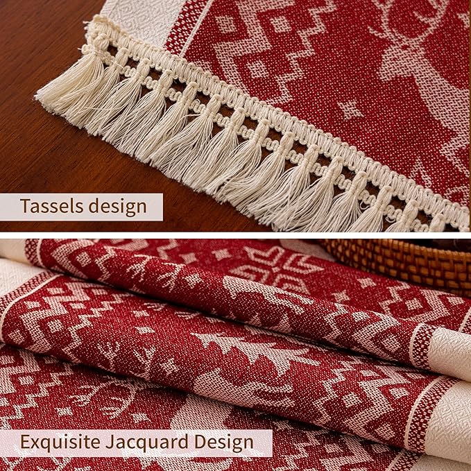 Table Runners 107 Inches,Elk Table Runner with Tassel Fringe,Christmas Table Runner for Party，Coffee Table, Festival
