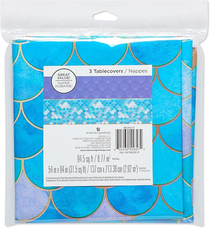 American Greetings Mermaid Party Supplies, Plastic Table Covers (3-Count)
