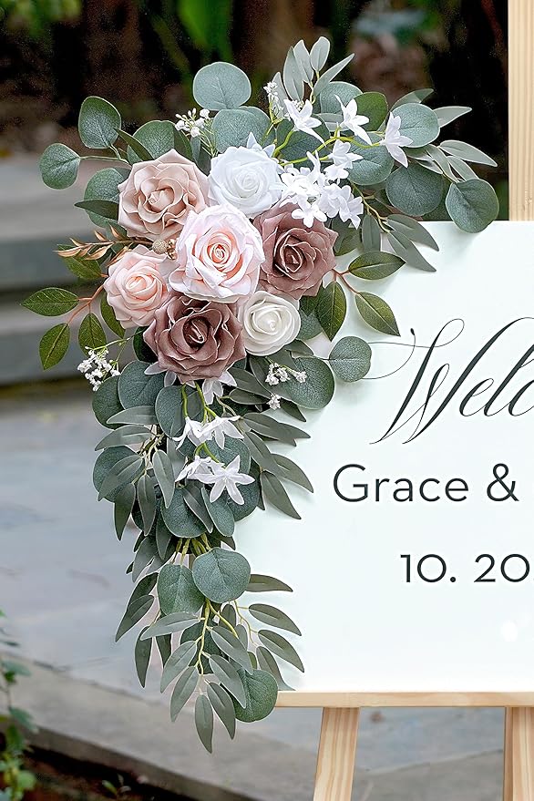 Artificial Dusty Rose Flowers Swag Set of 2 for Wedding Welcome Signs Floral Decorations, Wedding Arch Flowers for Wedding Ceremony