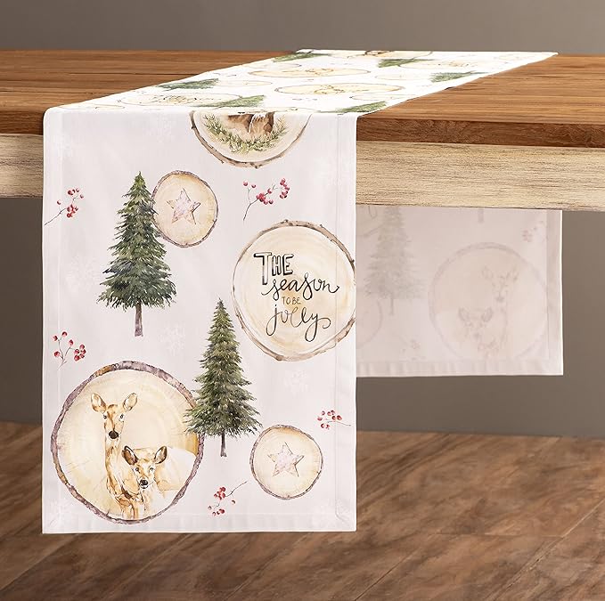 Maison d' Hermine Table Runner 100% Cotton Single Layer Table Runners 90 inches Long for Thanksgiving Christmas Decorations Home Kitchen Dining Party Wedding (Mountain Life, 14.5" x 90")