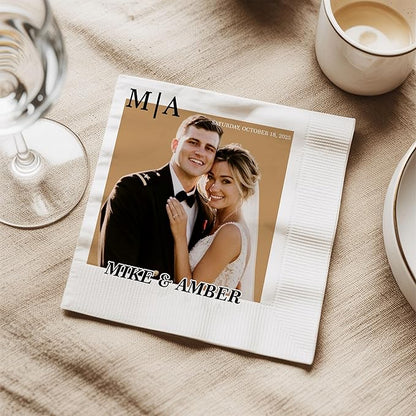 Luxury Personalized Wedding Napkins, Custom Photo Napkin with Text, Custom Cocktail Napkins Wedding, Beverage Luncheon Cocktail Paper, Napkin for Engagement Party, Bridal Shower