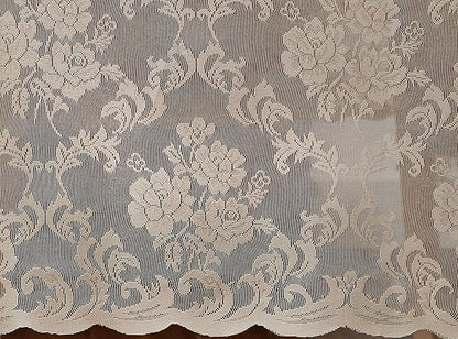 LinenZone Small Linen Round Tablecloth for Rustic Vintage Decor. Sheer Lace Table Cloth Works Great As Wedding Tablecloth or Thanksgiving Table Cover. (Mia 36 Round, Linen)