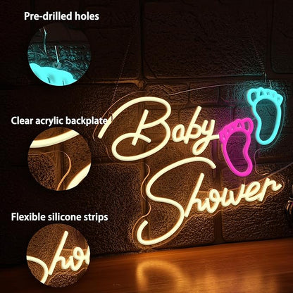 Baby Shower Neon Sign for Wall Decoration,Dimmable Oh Baby Neon Light for Gifts Bathroom Salon Children's Room Surname Shower Party(16.54 * 12.6In)