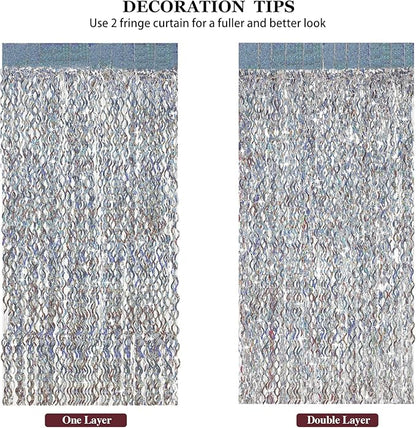 4 Pack Silver Tinsel Backdrop - CYLMFC 3.3 ft x 6.6 ft Streamer Metallic Tinsel Foil Fringe Curtains Photo Booth Props Wall Curtains for Bachelorette Birthday Party Decor