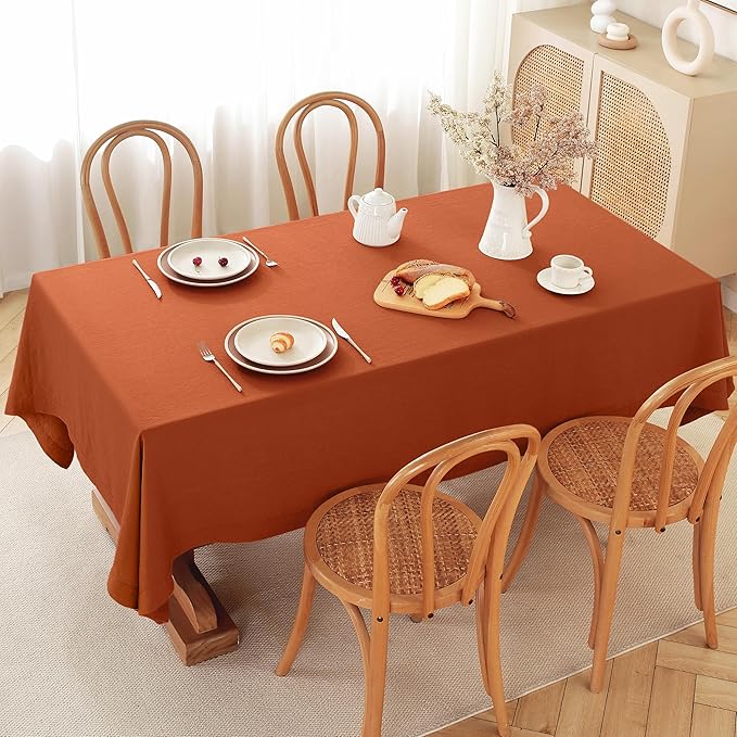 100% Pure Linen Tablecloths 60x120Inches,Rectangle Table Cloth for Dining,Picnic,Weddings and Restaurants,Durable Stonewashed Tablecloths (Re-Caramel, Rectangle - 60 x 120 Inch)