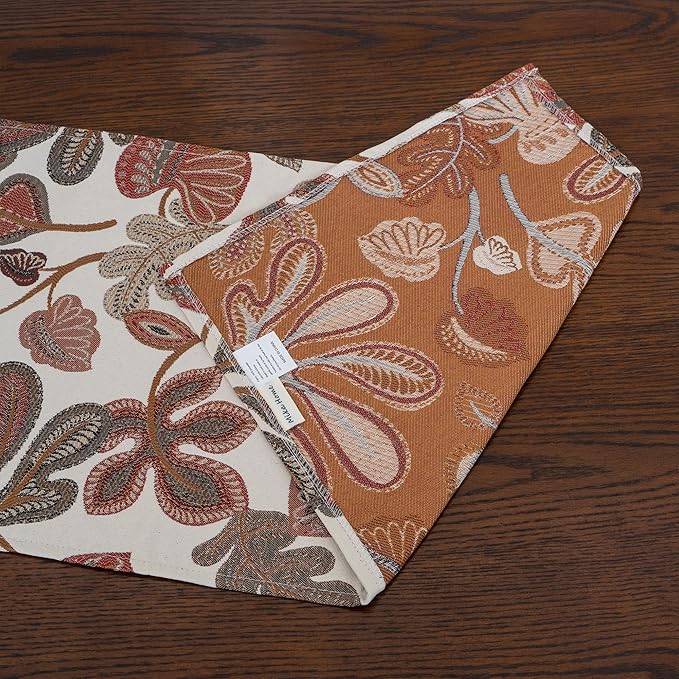 Mika Home Tropical Leaf Table Runner for Home Decor 13X72 Inches Coral Brown Seasonal Dining Table Decoration for Home