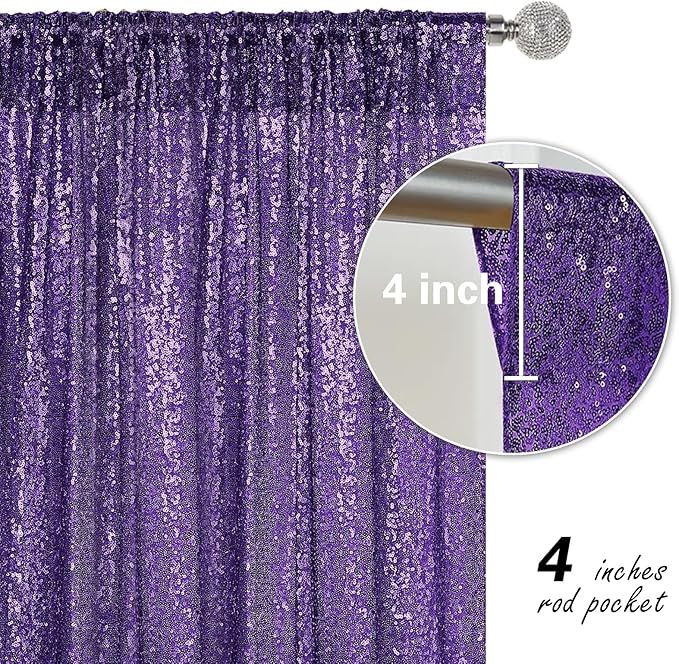 Purple Sequin Backdrop Curtain 4 Pieces 2FTx8FT Glitter Photography Backdrop for Party Wedding Birthday Christmas Decorations