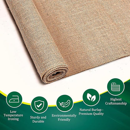 Burlap Table Runners (Pack of 6) – 12”x 108” - No-Fray Finished Edge Premium Quality Natural Table Runner – No Odor, Eco-Friendly Burlap Runner, Perfect for Rustic Table Decor and Other DIY Crafts