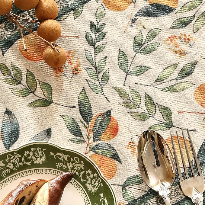patdrea Designer Vintage Fresh Farmhouse Linen Table Runner 71 Inch Long, Green and Orange Pattern Table Mat, Decor for Kitchen Dining Table Coffee Table Shelf Cabinet Banquet Christmas ,12"*71"