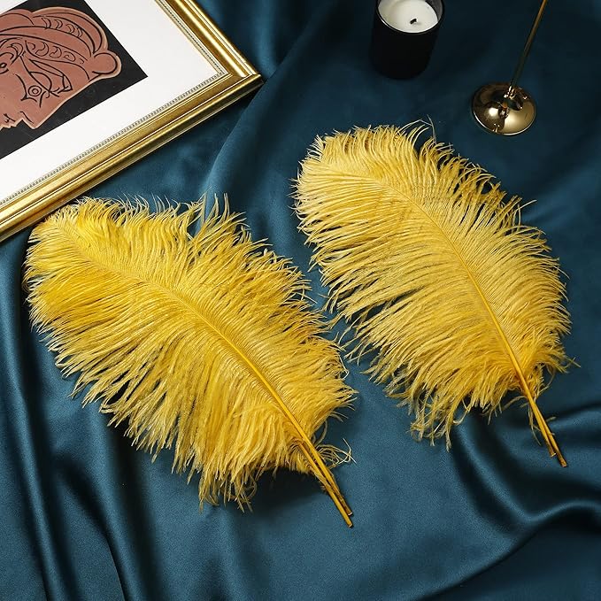 Larryhot Gold Large Ostrich Feathers - 10pcs 16-18 inch Feathers for Vase,Gatsby Wedding Party and Home Decorations(Luxury Gold)