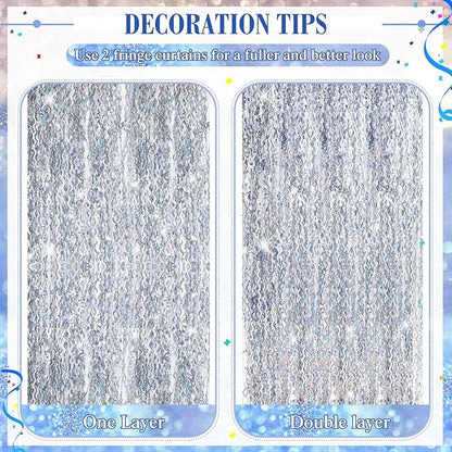 Jutom 6 Pieces 3.3 x 6.6 ft Wavy Tinsel Foil Fringe Curtains Foil Fringe Streamer Backdrop Party Curtain for Sea Mermaid Baby Shower Birthday Party Decoration(Silver)