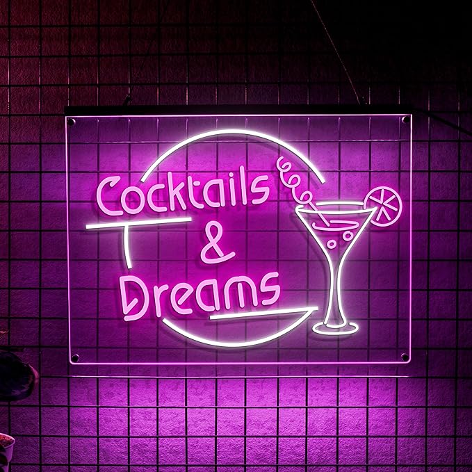 Personalized Beer O'Clock Neon Sign, Custom Wall Sign for Home Bar, Man Cave, Pub, Game Room, LED Beer Light Decor (Cocktail Bar 02)