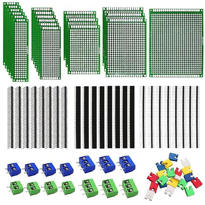 82 Piece Double Sided PCB Board Kit with 5 Sizes,40Pin 2.54mm Male & Female Header Connectors - Ideal for DIY Soldering,Electronic Projects, Arduino Kits,and Circuit Prototyping