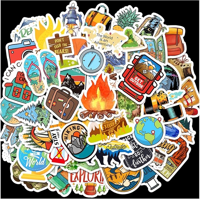 Cool Camping Adhesive Stickers 670 Counts Adventure Hiking Stickers for Adults Birthday Invitations Decorations Party Goodie Gifts Bags Decor School Game Class Rewards Water Bottle Sticker