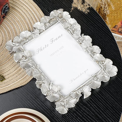 Cuspin Silver 5x7 Picture Frame, Vintage Silver Ornate Leaf Textured Hand-Crafted Resin Frames with Glass Front, Antique Photo Frame for Tabletop Display, Retro Design Home Decor
