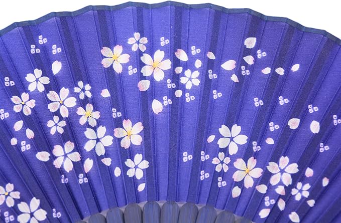 Amajiji 8.27"(21cm) Hand Held Bamboo Silk Folding Fan Hand Fan,Chinese/Japanese Charming Elegant Vintage Retro Style,Women Ladys Girls Best Gifts (Blue)