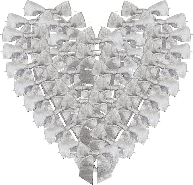 36pcs 4-1/2" Metallic Silver Glitter Ribbon Bows with Twist Ties for Gift Wrapping Packing Christmas Big Bows for Thanks Giving Giant Twist Tie Bows for Holiday Decoration (Silver)