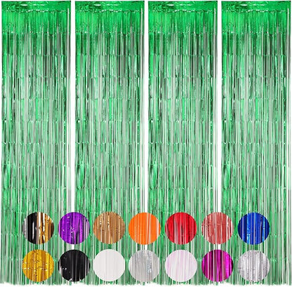4 Pack Green Foil Fringe Backdrop Curtains, Tinsel Streamers Birthday Party Decorations, Fringe Backdrop for Graduation, Baby Shower, Gender Reveal, Disco Party