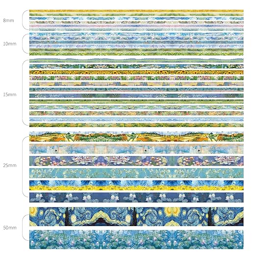 32 Rolls Washi Tape Set, Colored Van Gogh Patterns Decorative Masking Tape, Vintage Artists Tapes for Journaling, Junk Journal, DIY Craft Projects, Scrapbooking Supplies Decor