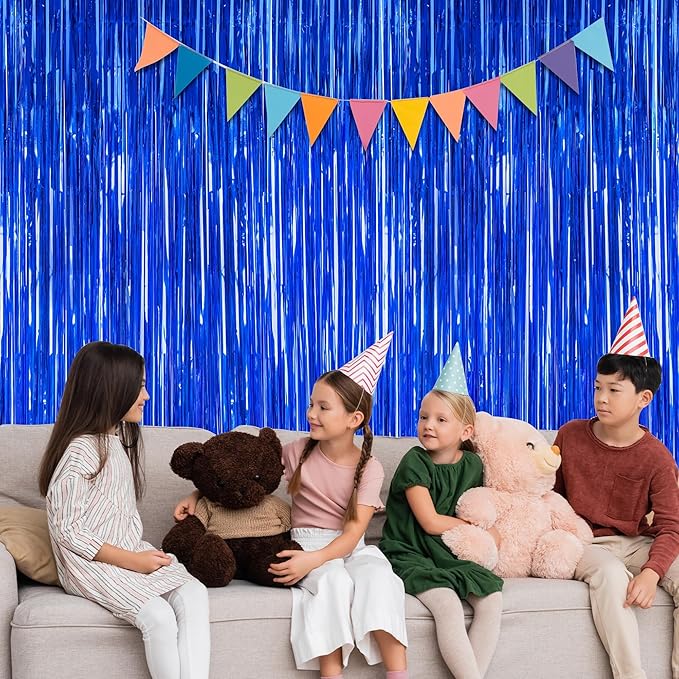 2 PCS Tinsel Backdrop, 3.28 FT x 7.05 FT Dark Blue Backdrop Curtains, Metallic Passover Fringe Curtains Party Streamer, Navy Blue Party Decorations Photo Props