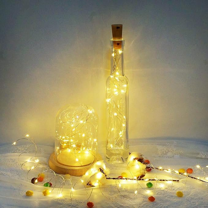 20 LED Wine Bottle Lights with Cork, 15 Pack Battery Operated Cork Shape Fairy Light Waterproof Mini Copper Silver Wire String Lights for Party, Wedding, Christmas, Bedroom Decor (Warm White)