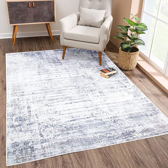 Bloom Rugs Washable Non-Slip 2' x 3' Rug - Gray/Charcoal/Blue Modern Abstract Area Rug for Living Room, Bedroom, Dining Room, and Kitchen - Exact Size: 2' x 3'