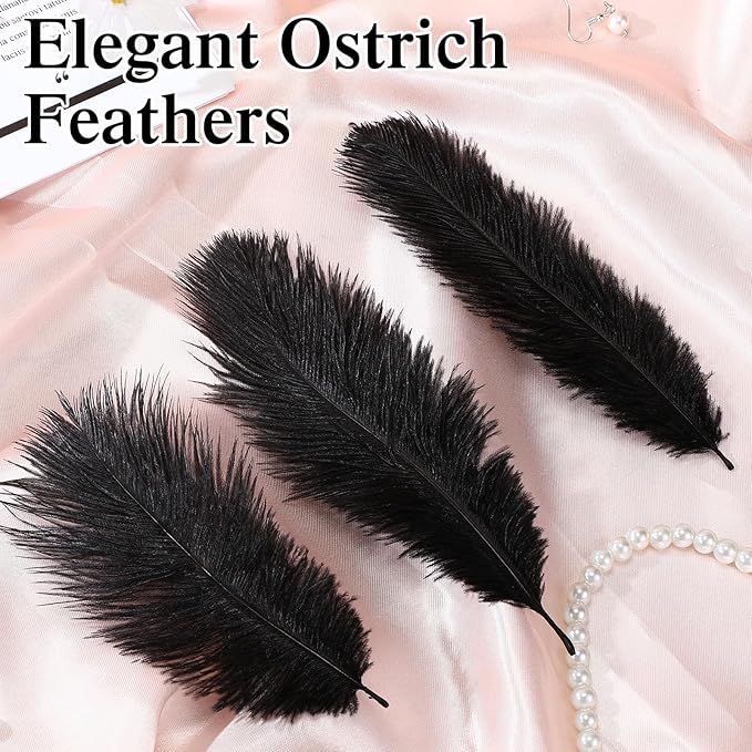 Crowye 60 Pcs Ostrich Feathers Bulk for Centerpieces Craft Ostrich Feathers for Vase Wedding Masquerade Party Home Costume Decorations (10-12 Inch,Black)