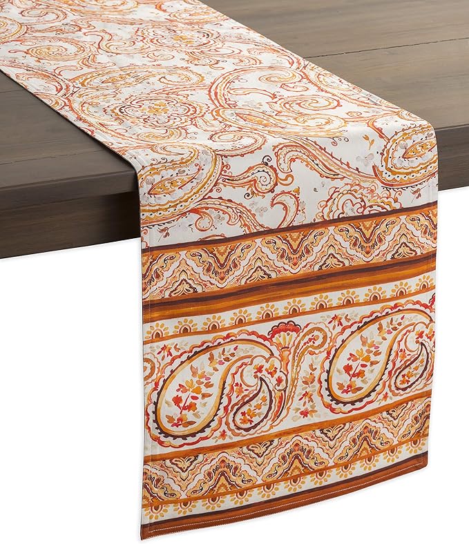 Maison d' Hermine Table Runner 100% Cotton Single Layer Table Runners 60 inches Long for Thanksgiving Christmas Decorations Home Kitchen Dining Party Wedding (Palatial Paisley, 14.5" x 60")