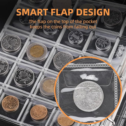 Coin Collection Book for Collector,260 Pockets Fireproof Coin Collection Holder Album,Coin Collection Organizer Storage Box Case Album for 20/25/ 27/30/ 38mm Coins,Blue