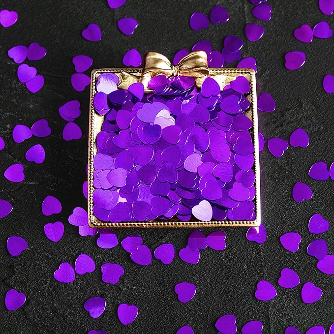 Purple Love Heart Table Confetti - Valentines Day Party Foil Metallic Sequins Sprinkles Decorations, 60g