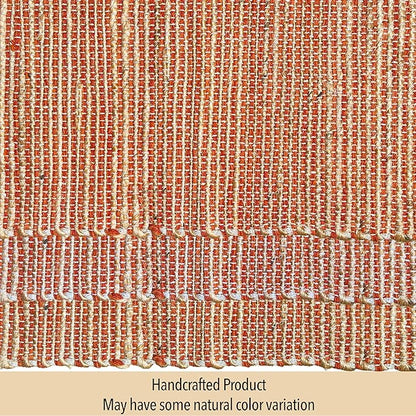 Chardin home Natural Jute Table Runner 13x36 Inch – Vintage Boho Rustic Table Decor – Handwoven Table Runner in Natural Jute and Rust Orange – Farmhouse Dining or Console Table Accent