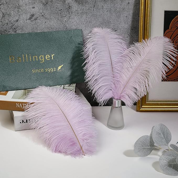 Ballinger Lavender Ostrich Feathers Bulk - 24Pcs 12-14inch Light Purple Feathers for Party Centerpieces, Flower Arrangement and Home Decor