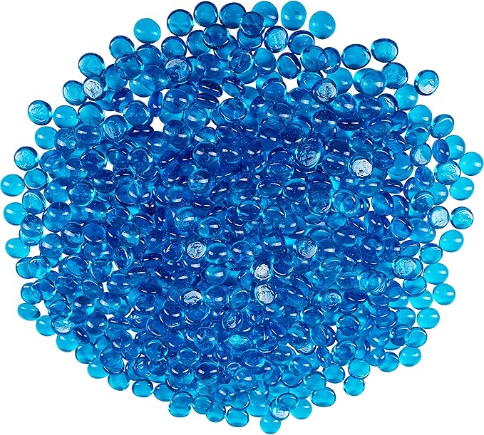 Galashield Flat Glass Marbles for Vases Blue Glass Gems Beads Pebbles Vase Filler (5 LBS, Approx. 540 PCS)