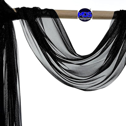 MDS Halloween Chiffon Draping Fabric - 2 Panel, 30" Wide x 75ft Long - Sheer Spooky Arbor & Canopy Drapery for Haunted House Backdrops, Party Ceilings, DIY Costumes & Themed Events - Black