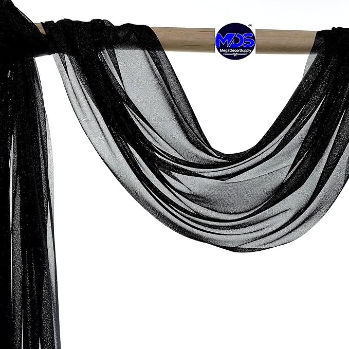 MDS Halloween Chiffon Draping Fabric - 1 Panel, 30" Wide x 30ft Long - Sheer Spooky Arbor & Canopy Drapery for Haunted House Backdrops, Party Ceilings, DIY Costumes & Themed Events - Black
