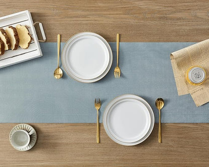 ZeeMart Linen Textured Border Table Runner, 14 x 48 Inch Blue, Farmhouse Style Dusty Blue Table Runners 48 Inches Long, Easy Care Everyday Polyester Table Runner