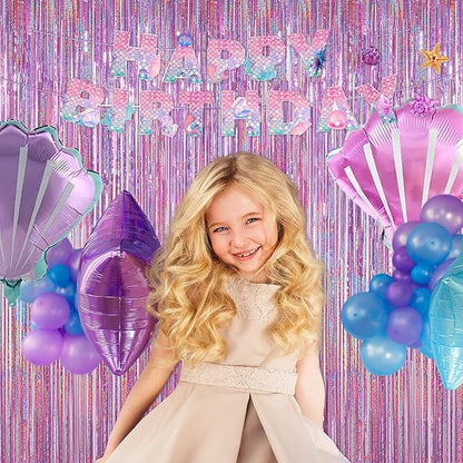 Melsan 3 Pack 3.2 x 8.2 ft Sparkling Pinkish Purple Tinsel Fringe Curtain Backdrop Glitter Decor for Birthdays, Bachelorette, Weddings, Photo Booth | Reusable Princess & Y2K Party Backdrop