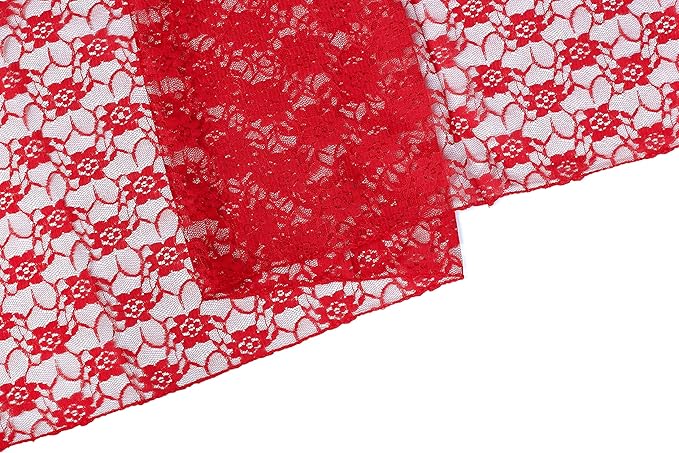 MDS Pack of 25 Wedding 12 x 108 inches Lace Table Runner for Wedding, Decorations for Birthday Parties, Banquets, Graduations, Engagements, and Runners fit Rectangle, Round Table- Red