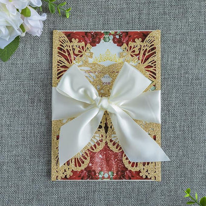 20 PCS 5.12x7.2 Butterfly Quinceanera Invitation, Laser Cut Wedding Invitation Cards with Envelopes for XV Anos Bridal Shower Baby Shower Invite (Gold Glitter)