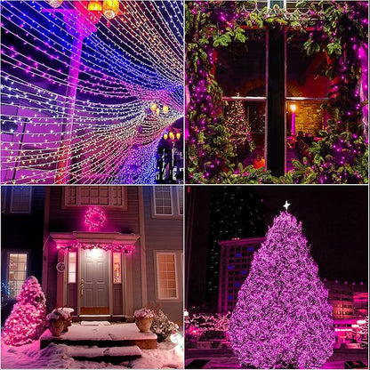LAMPHOME 66ft Christmas Decorative Mini Lights,200 LED Transparent Wire Fairy Starry String Lights Plug in, 11 Lighting Modes, for Indoor Outdoor Xmas Tree Wedding Party Decoration (Pink)