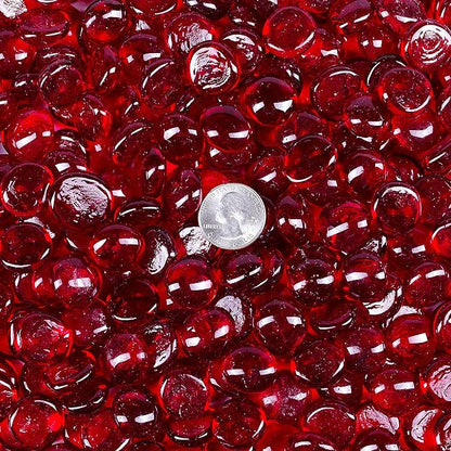 Galashield Flat Glass Marbles for Vases Red Glass Gems Beads Pebbles Vase Filler (5 LBS, Approx. 540 PCS)