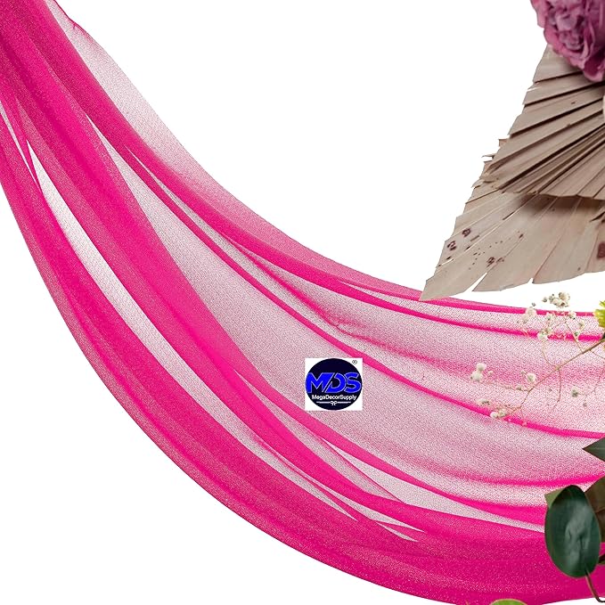 MDS Halloween Chiffon Draping Fabric - 2 Panel, 30" Wide x 100ft Long - Sheer Spooky Arbor & Canopy Drapery for Haunted House Backdrops, Party Ceilings, DIY Costumes & Themed Events - Hot Pink