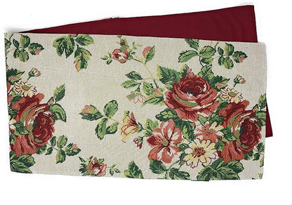 Tache Sweet Roses Spring Summer Flower Traditional French Country Vintage White Red Floral Decorative Woven Tapestry Long Kitchen Dining Table Runners, 13 x 90