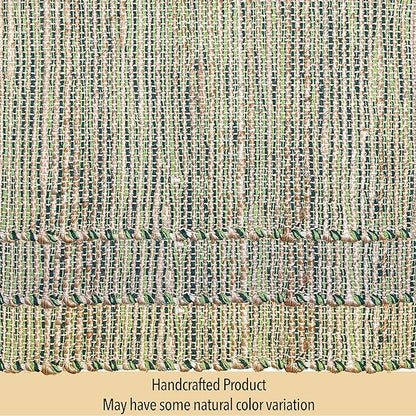 Chardin home Natural Jute Table Runner 13x48 Inch – Vintage Boho Rustic Table Decor – Handwoven Table Runner in Natural Jute and Green – Farmhouse Dining or Console Table Accent