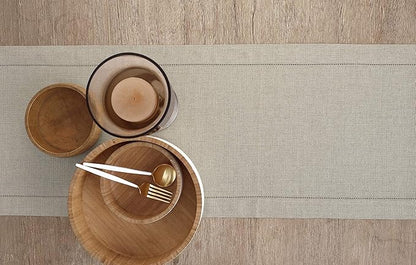Solino Home Linen Natural Table Runner 120 Inches Long - 100% Pure Linen Hemstitch 14 x 120 Inch Table Runner for Dining, Fall, Autumn, Thanksgiving, Christmas - Classic Hemstitch