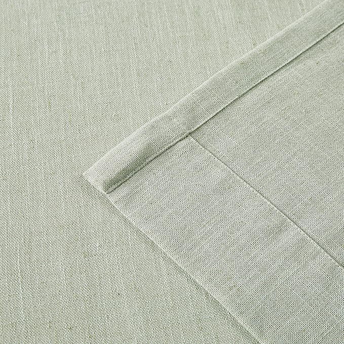 Vision Home Pinch Pleated Semi Sheer Curtains Textured Linen Blended Light Filtering Window Curtains 90 inch for Living Room Bedroom Pinch Pleat Drapes with Hooks 2 Panels 40" Wx90 L,Soft Green