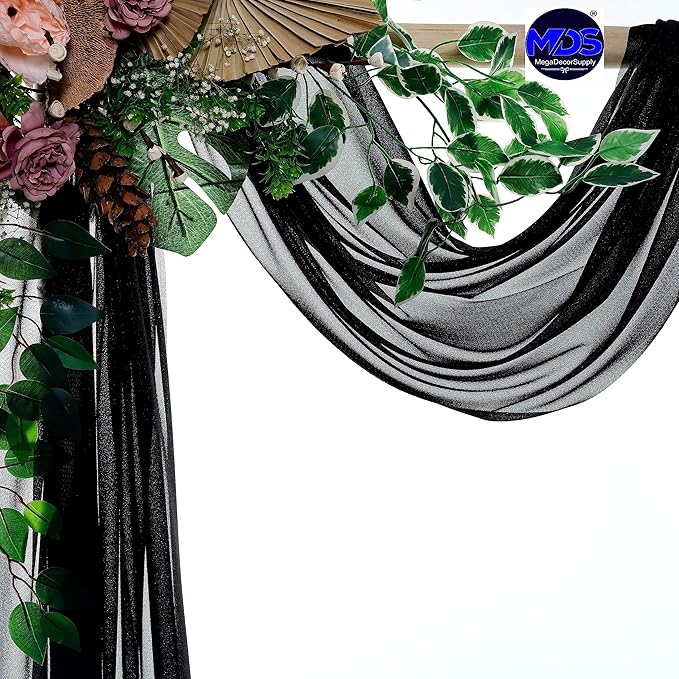 MDS Halloween Chiffon Draping Fabric - 1 Panel, 30" Wide x 20ft Long - Sheer Spooky Arbor & Canopy Drapery for Haunted House Backdrops, Party Ceilings, DIY Costumes & Themed Events - Black