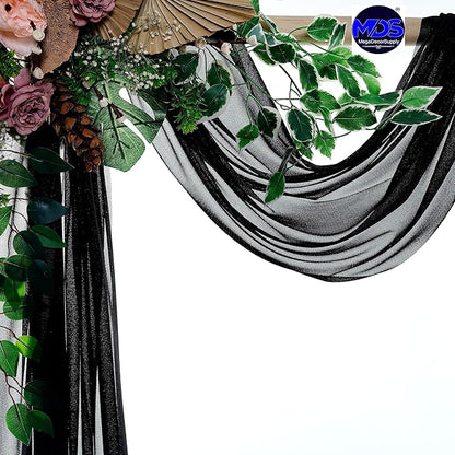 MDS Halloween Chiffon Draping Fabric - 2 Panel, 30" Wide x 40ft Long - Sheer Spooky Arbor & Canopy Drapery for Haunted House Backdrops, Party Ceilings, DIY Costumes & Themed Events - Black