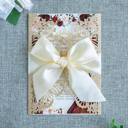 20 PCS 5.12x7.2 Butterfly Quinceanera Invitation, Laser Cut Wedding Invitation Cards with Envelopes for XV Anos Bridal Shower Baby Shower Invite (Light Gold)